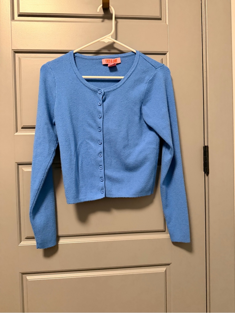 Coco and Shay Blue Button-Front Women's Cardigan MEDIUM